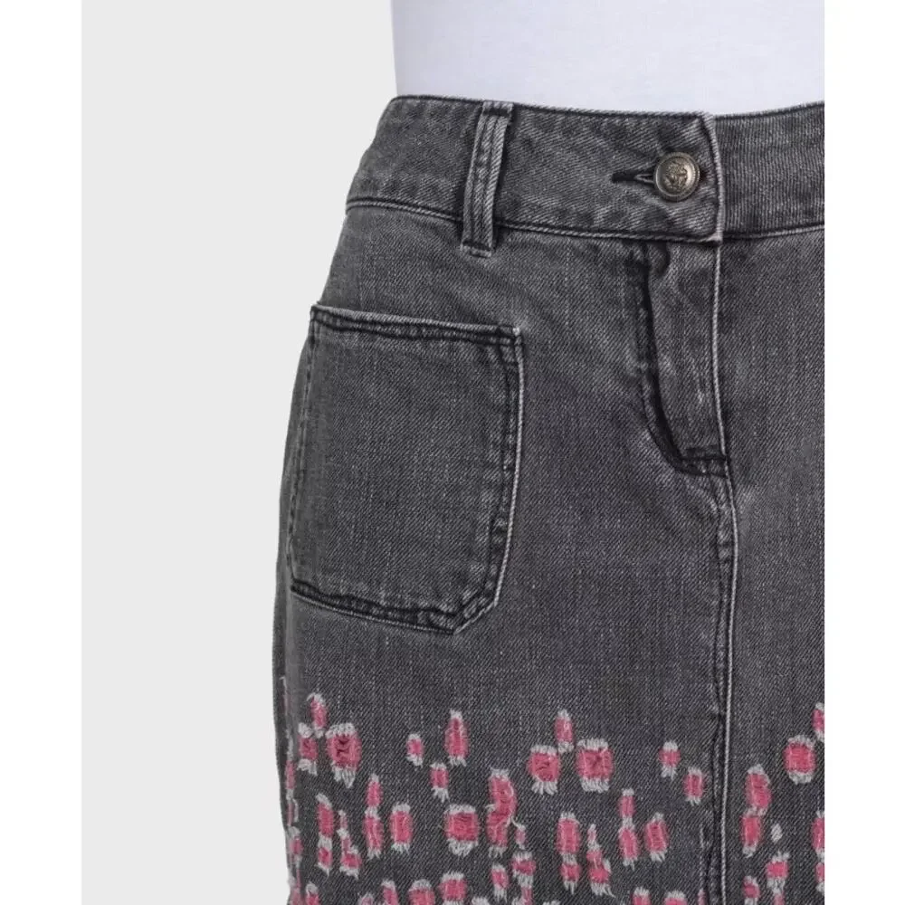CHANEL Gray Distressed Denim Mini Skirt, FR 38